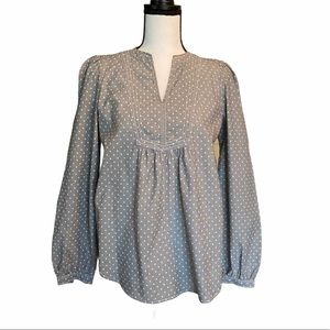 LOFT Gray Split Neck Tunic Blouse